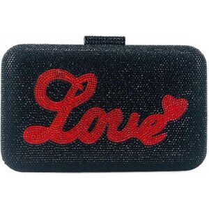 Black Red Luxury Crystal Heart and Love Clutch Rhinestone Mini Evening Bags